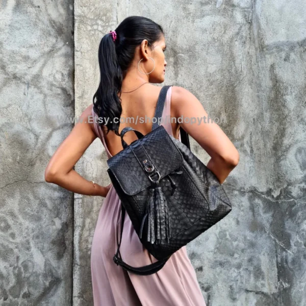 Elegant Black Python Backpack