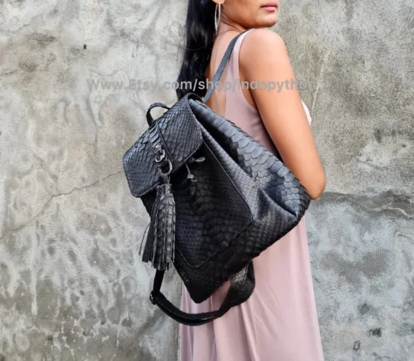 Elegant Black Python Backpack