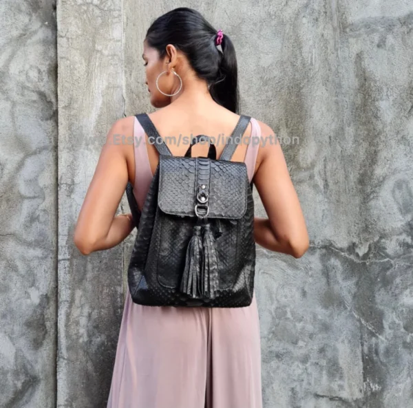 Elegant Black Python Backpack