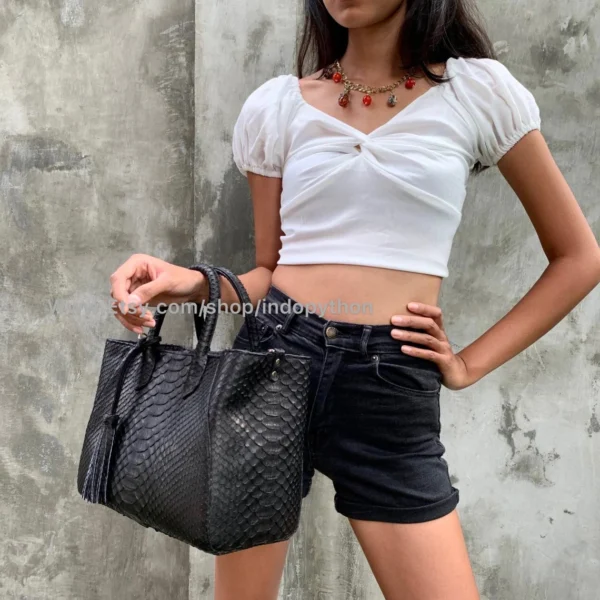 Elegant Black Python Tote