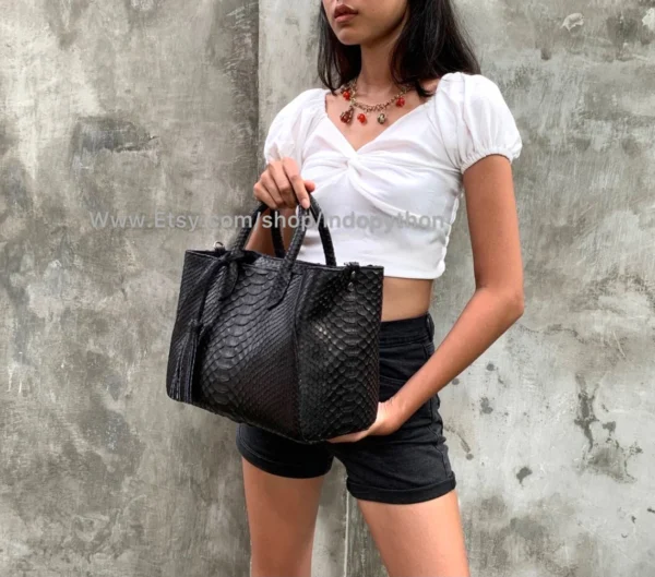 Elegant Black Python Tote