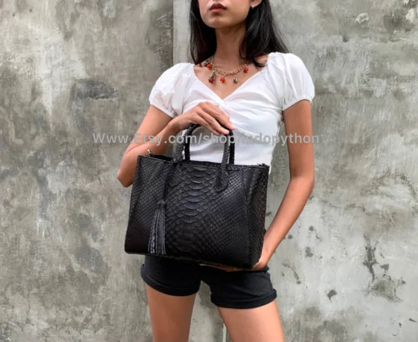 Elegant Black Python Tote