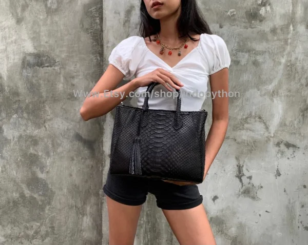 Elegant Black Python Tote