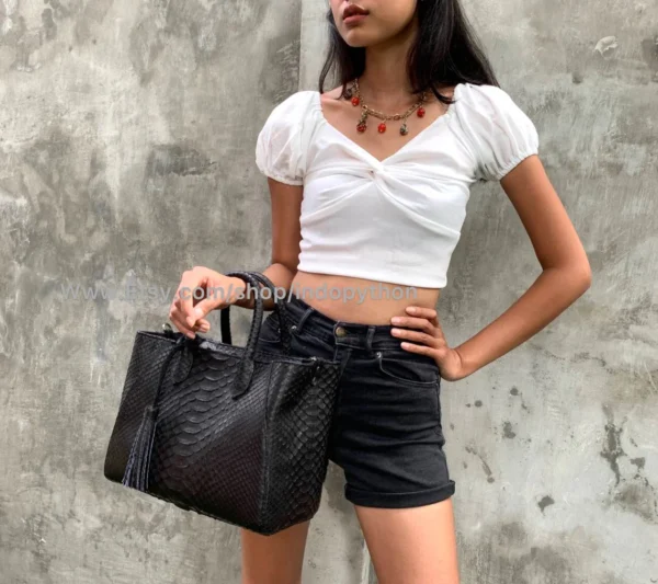 Elegant Black Python Tote