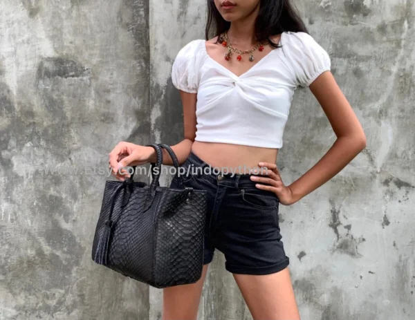 Elegant Black Python Tote