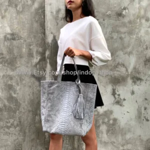 Elegant Gray Python Tote Bag