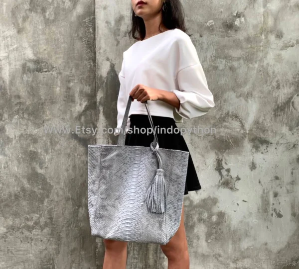 Elegant Gray Python Tote Bag