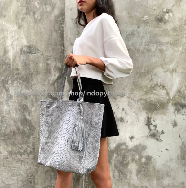 Elegant Gray Python Tote Bag