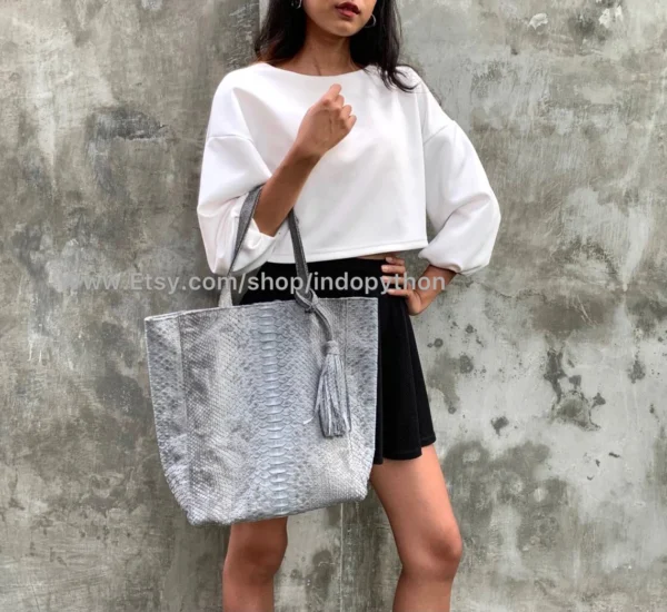 Elegant Gray Python Tote Bag