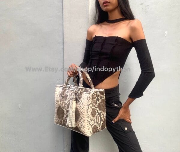 Exclusive Brown Python Tote