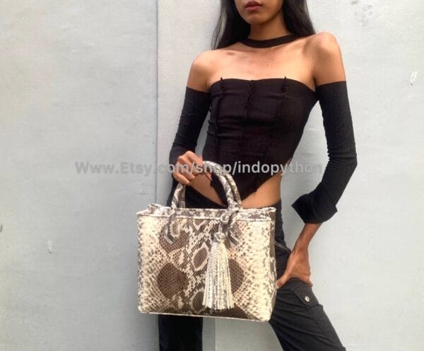 Exclusive Brown Python Tote