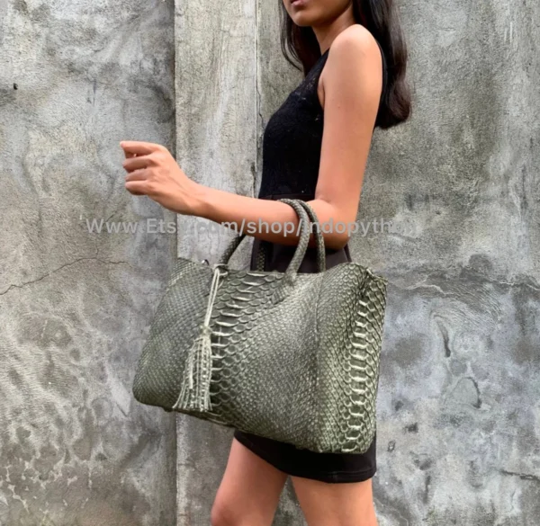 Gray Nubuck Python Tote