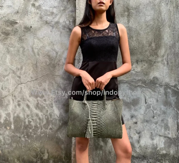 Gray Nubuck Python Tote