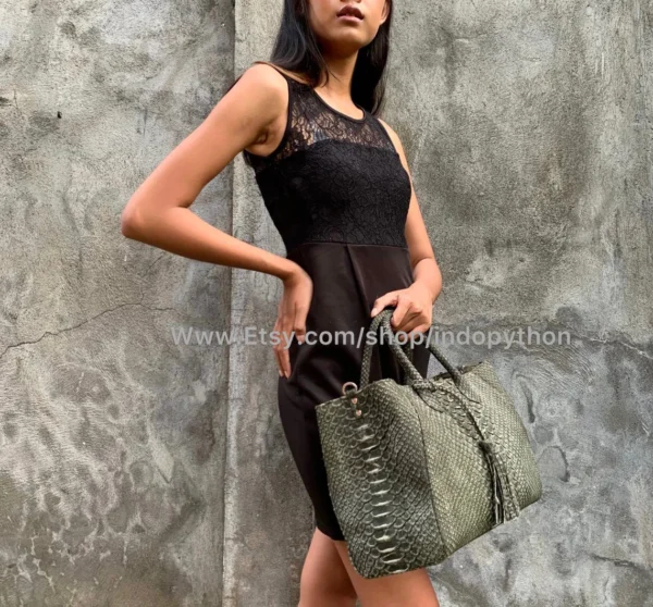 Gray Nubuck Python Tote