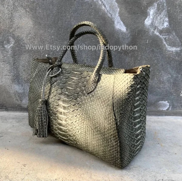 Gray Nubuck Python Tote