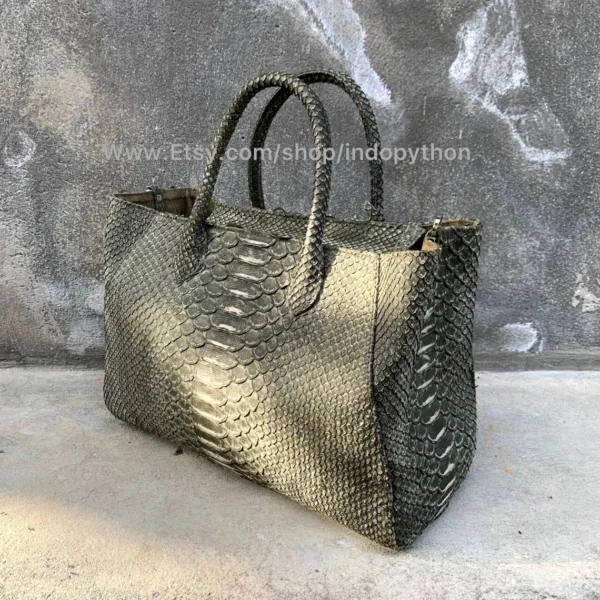 Gray Nubuck Python Tote