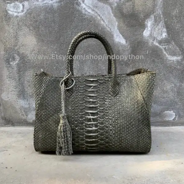 Gray Nubuck Python Tote