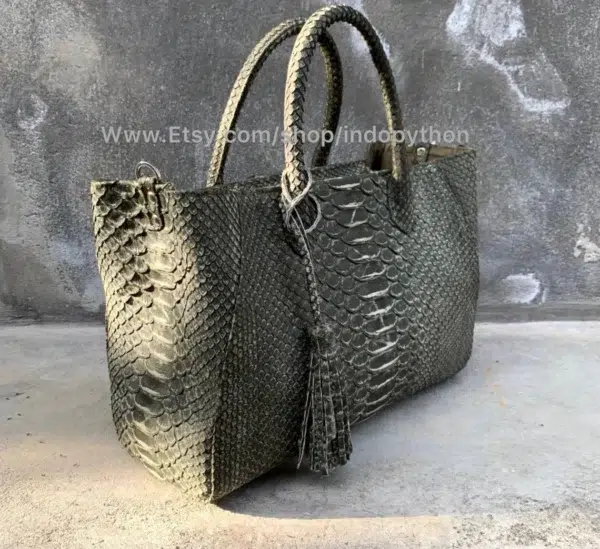 Gray Nubuck Python Tote