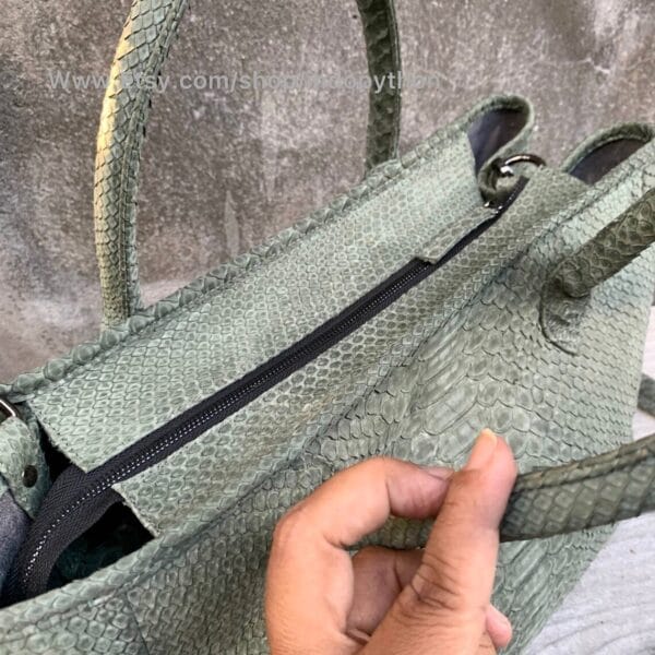 Gray Nubuck Python Tote Bag