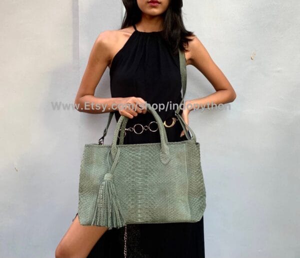 Gray Nubuck Python Tote Bag