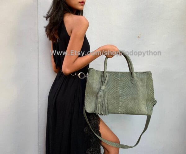 Gray Nubuck Python Tote Bag