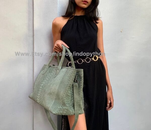 Gray Nubuck Python Tote Bag