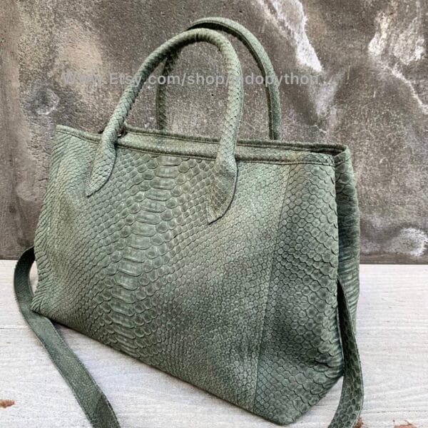 Gray Nubuck Python Tote Bag