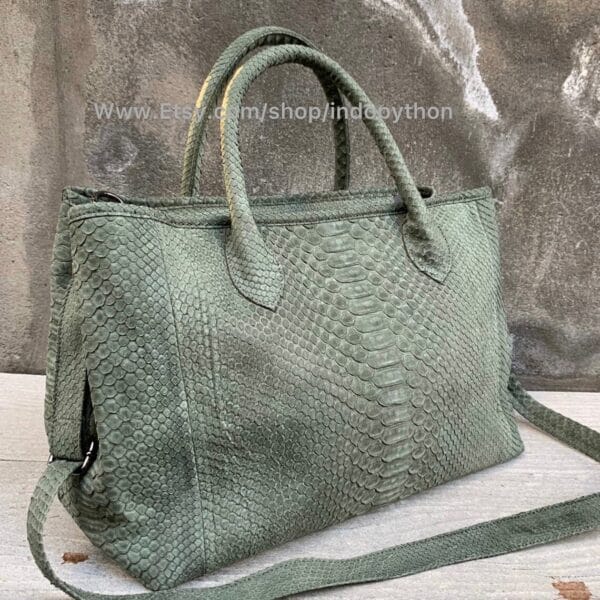 Gray Nubuck Python Tote Bag