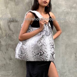 Gray Python Big Hobo Bag