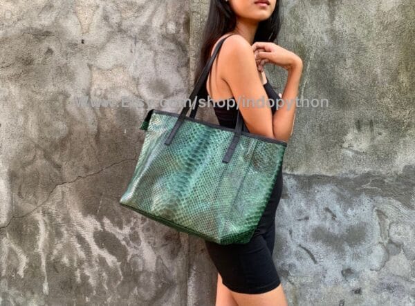 Green Black Python Handbag