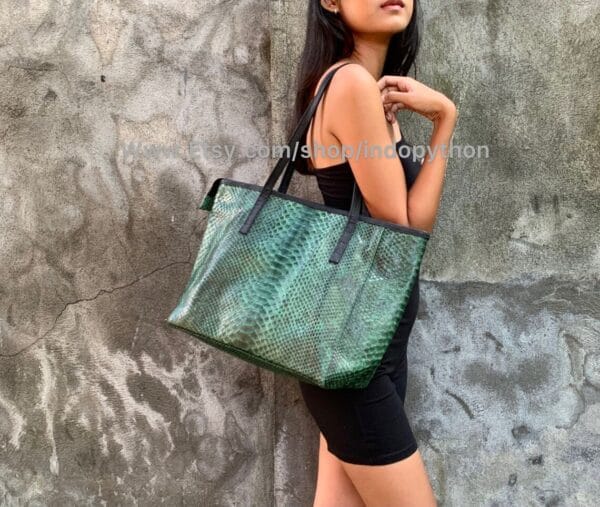 Green Black Python Handbag