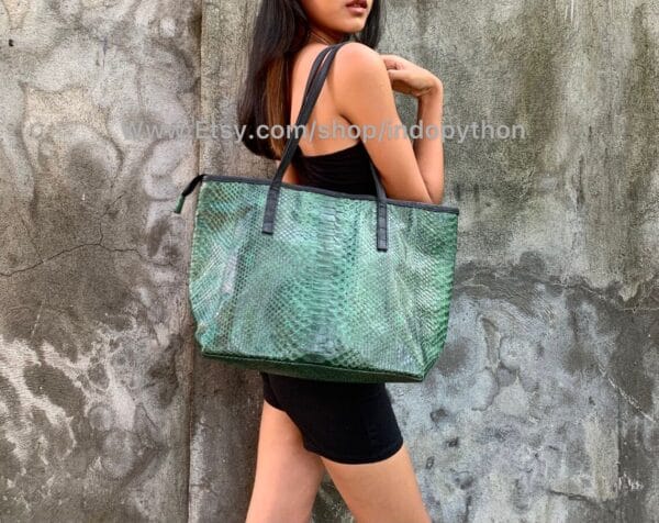 Green Black Python Handbag