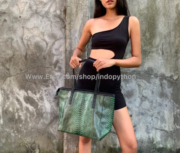 Green Black Python Handbag