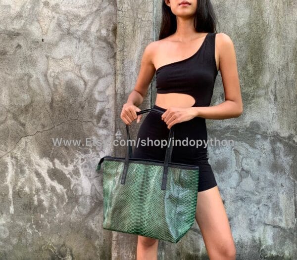 Green Black Python Handbag