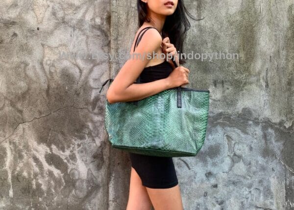 Green Black Python Handbag