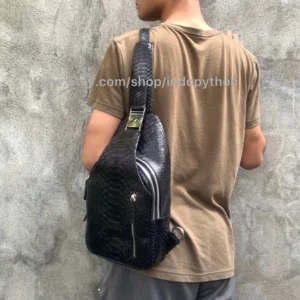 Men's Black Python Sling Bag