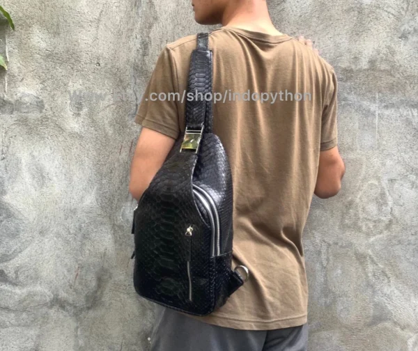 Men's Black Python Sling Bag