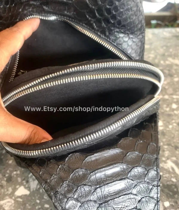 Men's Black Python Sling Bag