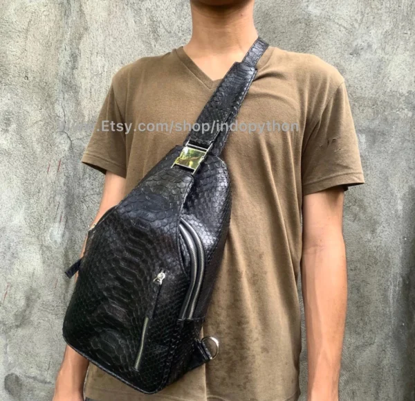 Men's Black Python Sling Bag