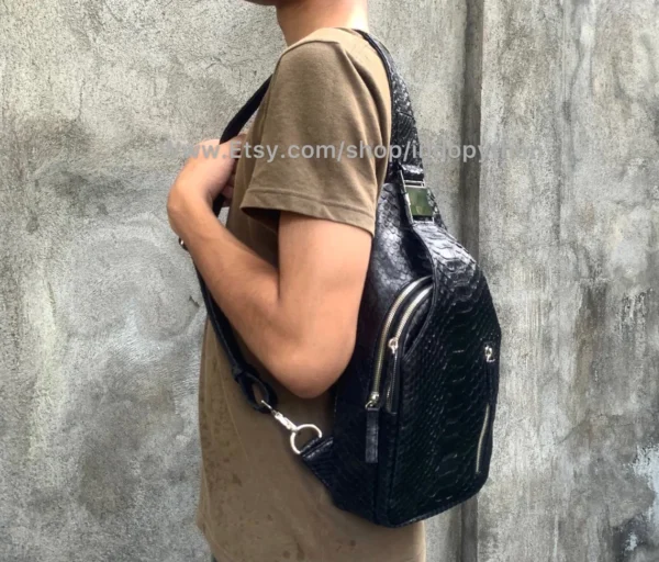 Men's Black Python Sling Bag