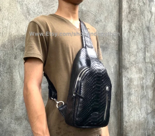 Men's Black Python Sling Bag