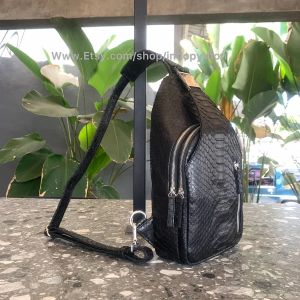 Men's Black Python Sling Bag