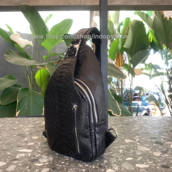 Men's Black Python Sling Bag