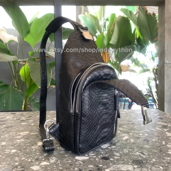 Men's Black Python Sling Bag