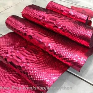 Metallic Darker Pink Python Leather