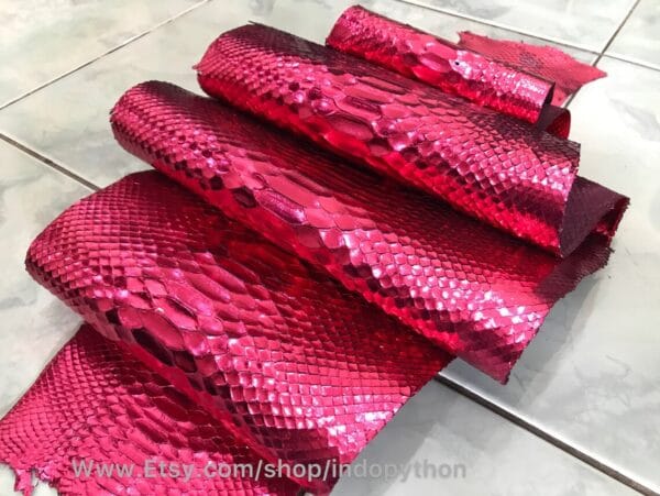 Metallic Darker Pink Python Leather