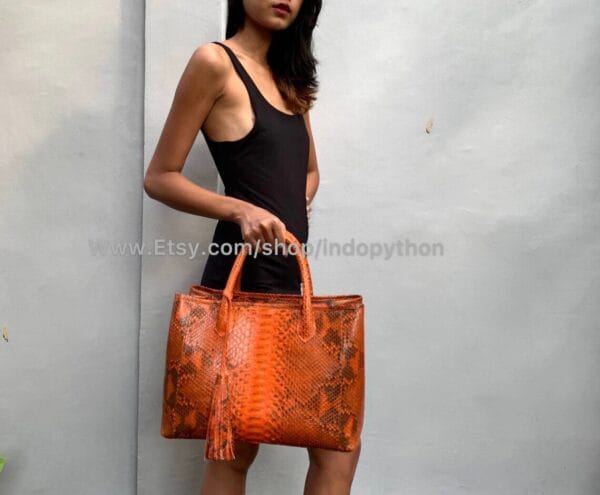 Orange Python Tote Bag