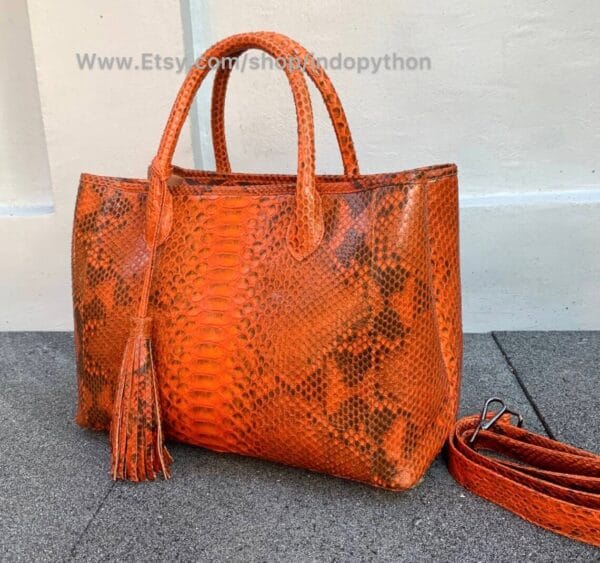 Orange Python Tote Bag