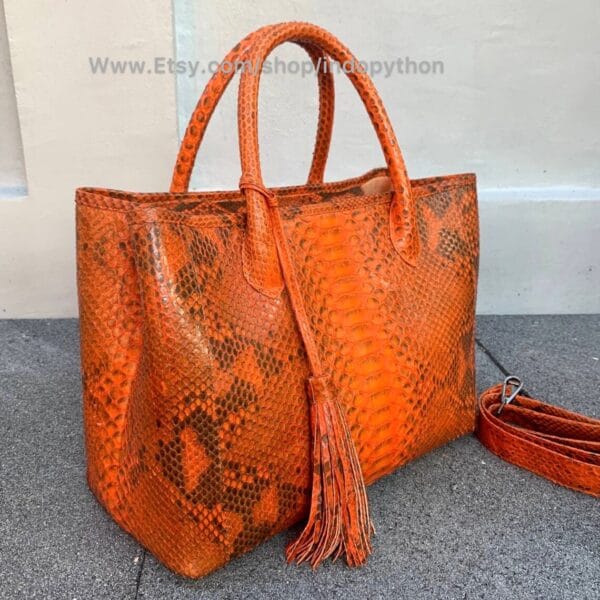 Orange Python Tote Bag