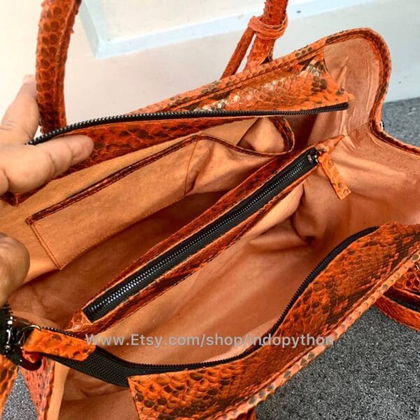 Orange Python Tote Bag